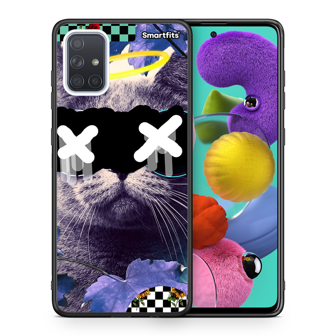 Θήκη Samsung A51 Cat Collage από τη Smartfits με σχέδιο στο πίσω μέρος και μαύρο περίβλημα | Samsung A51 Cat Collage case with colorful back and black bezels