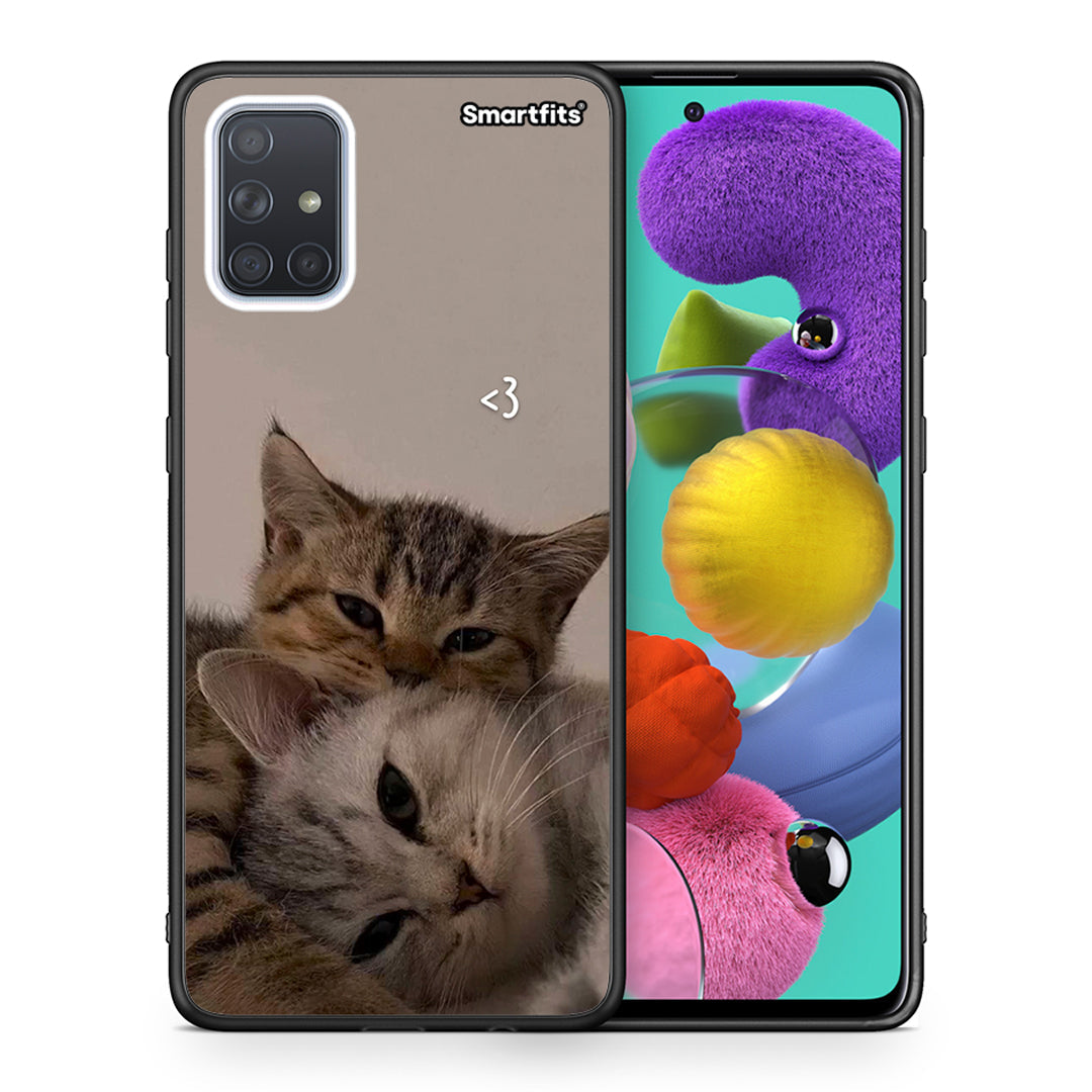 Θήκη Samsung A51 Cats In Love από τη Smartfits με σχέδιο στο πίσω μέρος και μαύρο περίβλημα | Samsung A51 Cats In Love case with colorful back and black bezels