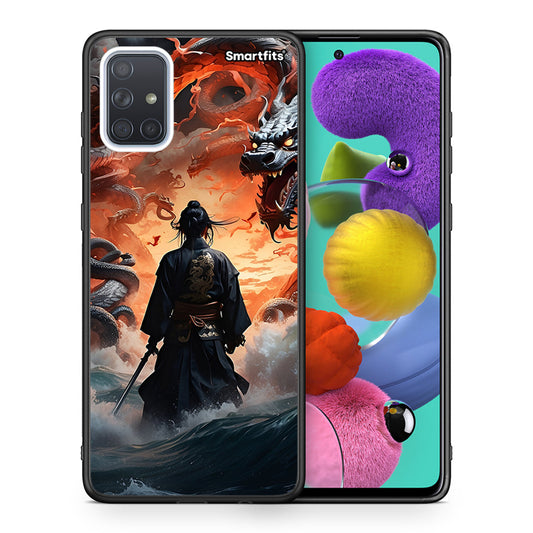 Θήκη Samsung A51 Dragons Fight από τη Smartfits με σχέδιο στο πίσω μέρος και μαύρο περίβλημα | Samsung A51 Dragons Fight case with colorful back and black bezels