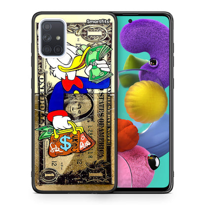 Θήκη Samsung A51 Duck Money από τη Smartfits με σχέδιο στο πίσω μέρος και μαύρο περίβλημα | Samsung A51 Duck Money case with colorful back and black bezels
