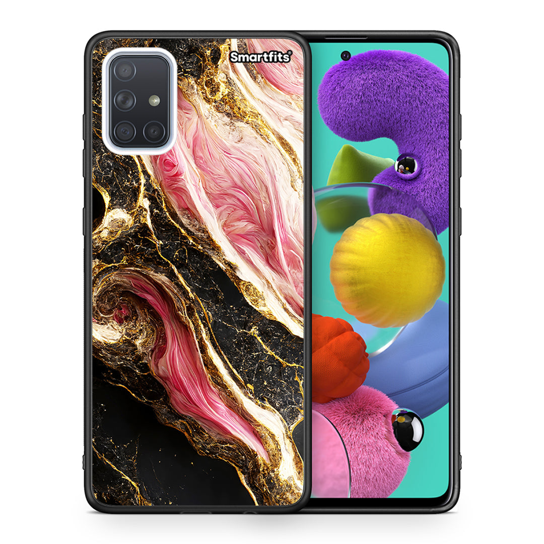 Θήκη Samsung A51 Glamorous Pink Marble από τη Smartfits με σχέδιο στο πίσω μέρος και μαύρο περίβλημα | Samsung A51 Glamorous Pink Marble case with colorful back and black bezels