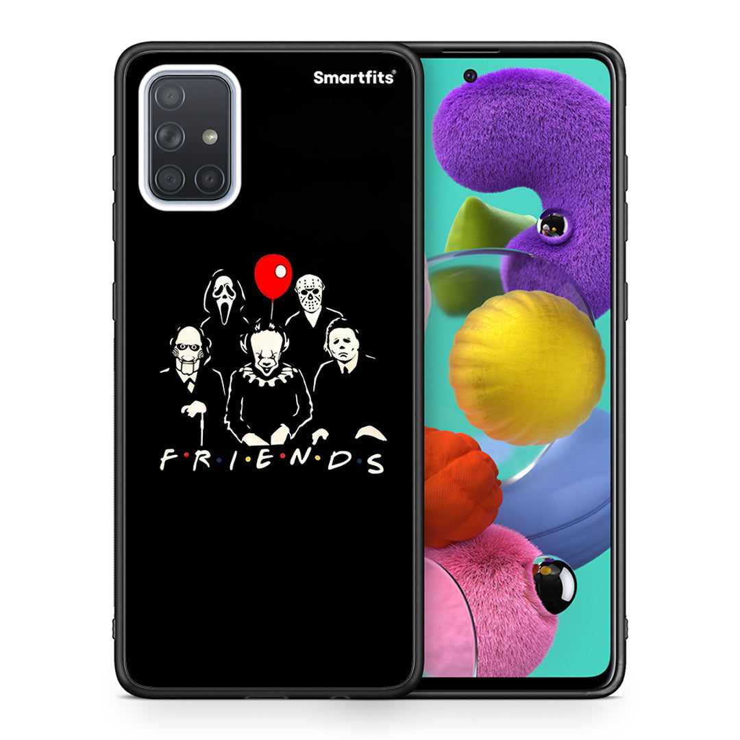 Θήκη Samsung A51 Halloween Friends από τη Smartfits με σχέδιο στο πίσω μέρος και μαύρο περίβλημα | Samsung A51 Halloween Friends case with colorful back and black bezels