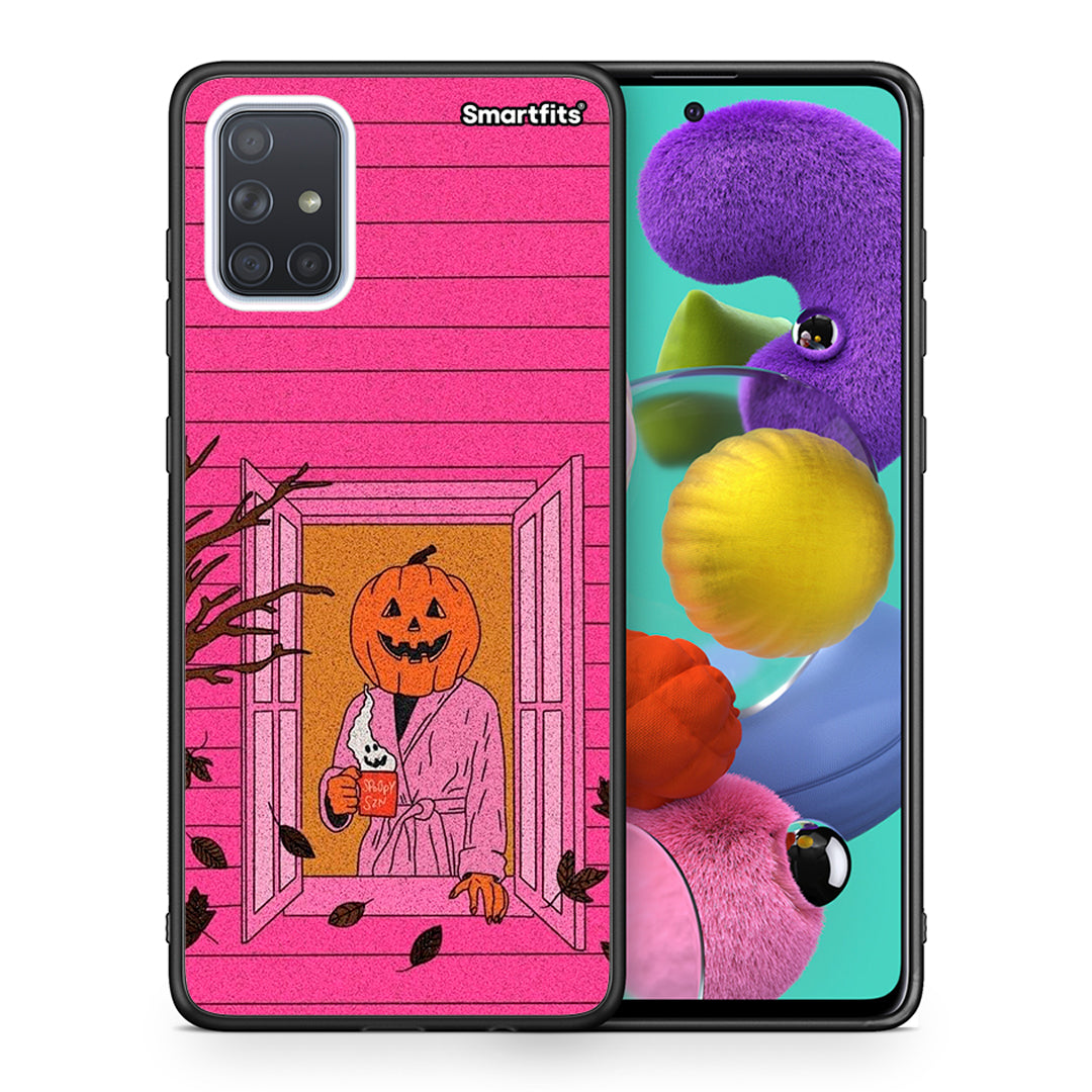 Θήκη Samsung A51 Halloween Pumpkin Lady από τη Smartfits με σχέδιο στο πίσω μέρος και μαύρο περίβλημα | Samsung A51 Halloween Pumpkin Lady case with colorful back and black bezels