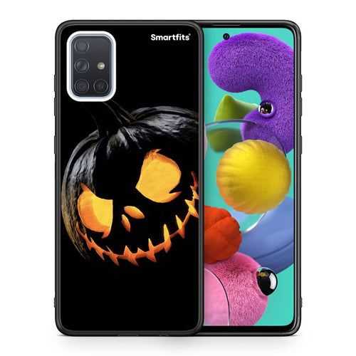 Θήκη Samsung A51 Halloween Scary Pumpkin από τη Smartfits με σχέδιο στο πίσω μέρος και μαύρο περίβλημα | Samsung A51 Halloween Scary Pumpkin case with colorful back and black bezels