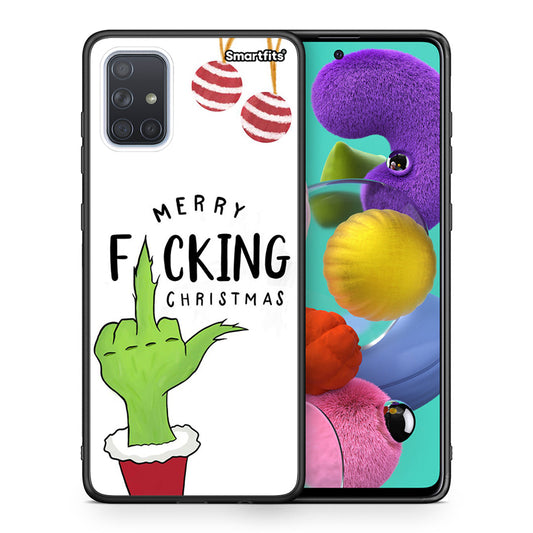 Θήκη Samsung A51 Merry F Xmas από τη Smartfits με σχέδιο στο πίσω μέρος και μαύρο περίβλημα | Samsung A51 Merry F Xmas case with colorful back and black bezels