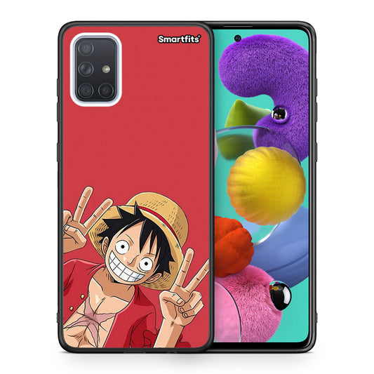 Θήκη Samsung A51 Pirate Luffy από τη Smartfits με σχέδιο στο πίσω μέρος και μαύρο περίβλημα | Samsung A51 Pirate Luffy case with colorful back and black bezels