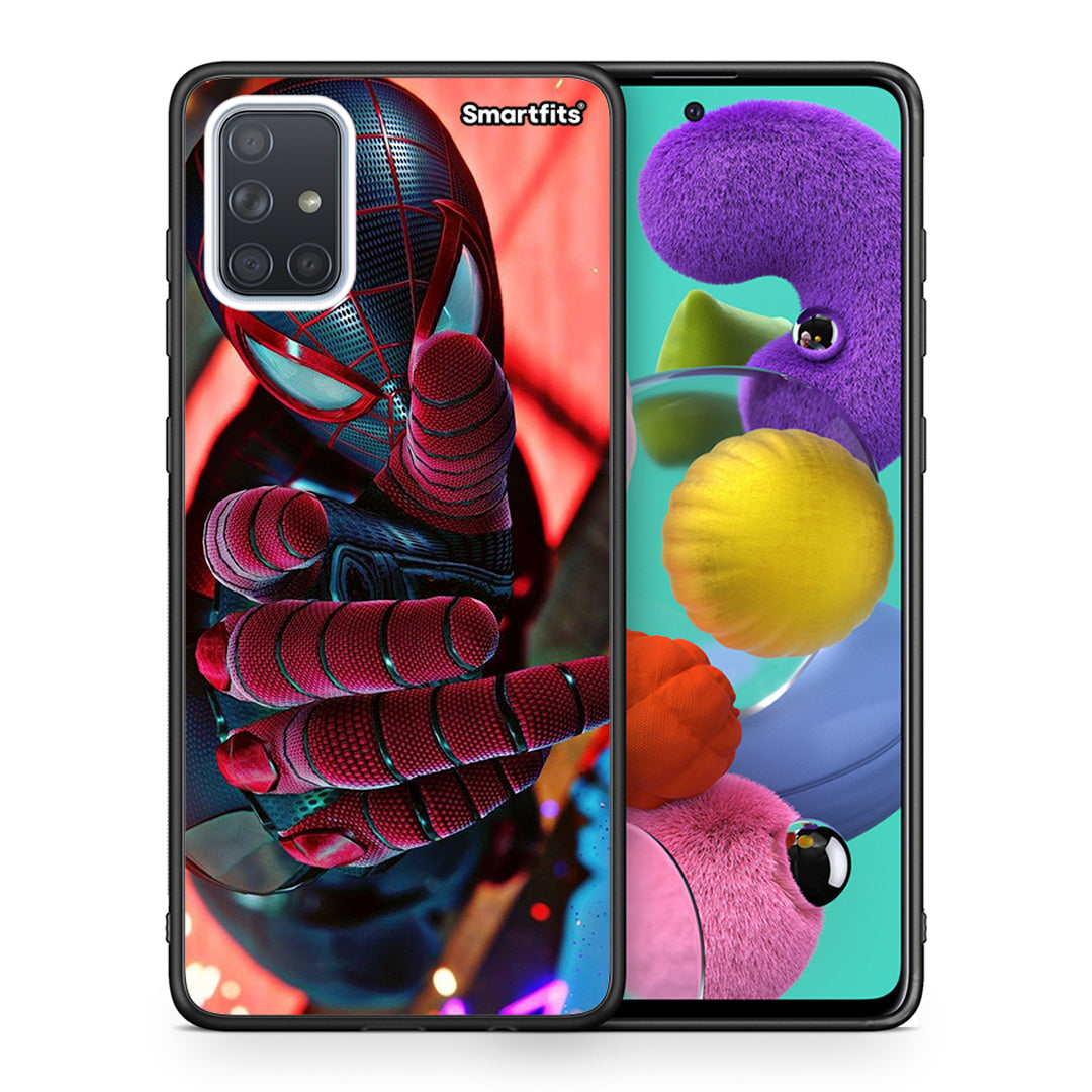 Θήκη Samsung A51 Spider Hand από τη Smartfits με σχέδιο στο πίσω μέρος και μαύρο περίβλημα | Samsung A51 Spider Hand case with colorful back and black bezels