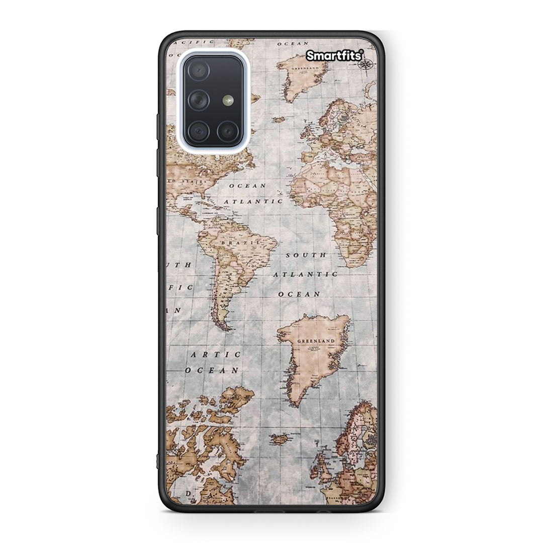 Samsung A71 World Map Θήκη από τη Smartfits με σχέδιο στο πίσω μέρος και μαύρο περίβλημα | Smartphone case with colorful back and black bezels by Smartfits
