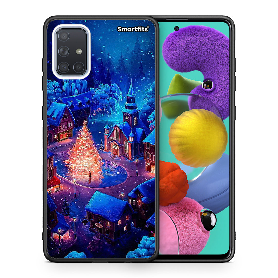 Θήκη Samsung A51 Xmas Village από τη Smartfits με σχέδιο στο πίσω μέρος και μαύρο περίβλημα | Samsung A51 Xmas Village case with colorful back and black bezels