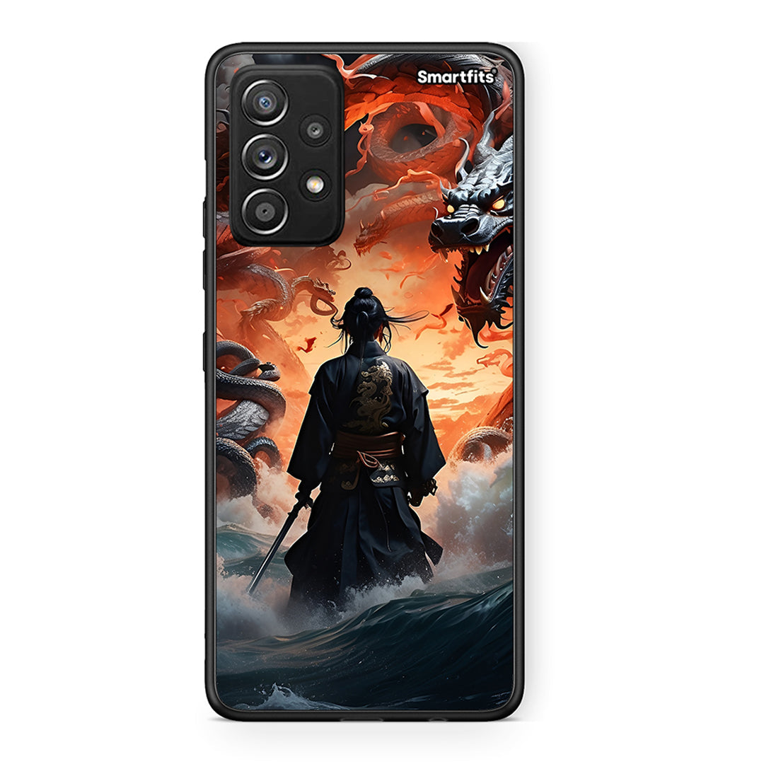 Samsung Galaxy A52 Dragons Fight θήκη από τη Smartfits με σχέδιο στο πίσω μέρος και μαύρο περίβλημα | Smartphone case with colorful back and black bezels by Smartfits