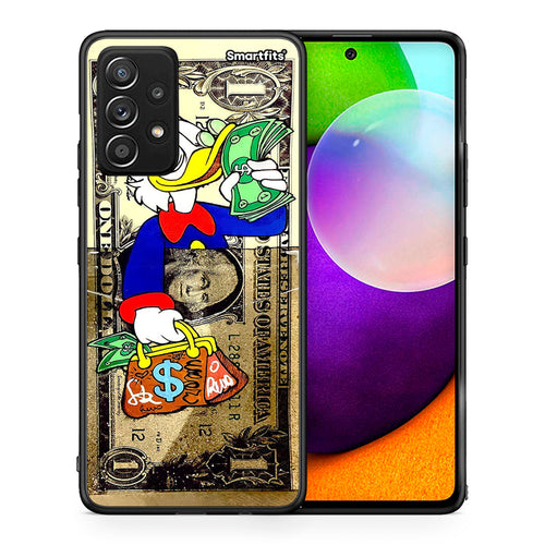 Θήκη Samsung Galaxy A52 Duck Money από τη Smartfits με σχέδιο στο πίσω μέρος και μαύρο περίβλημα | Samsung Galaxy A52 Duck Money case with colorful back and black bezels