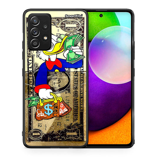 Θήκη Samsung Galaxy A52 Duck Money από τη Smartfits με σχέδιο στο πίσω μέρος και μαύρο περίβλημα | Samsung Galaxy A52 Duck Money case with colorful back and black bezels