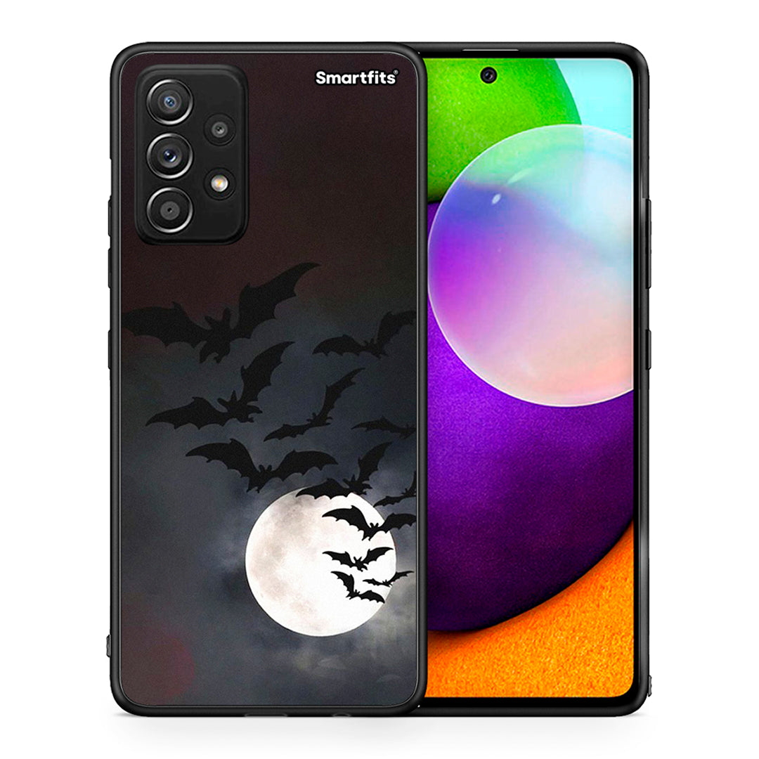 Θήκη Samsung Galaxy A52 Halloween Bat Night από τη Smartfits με σχέδιο στο πίσω μέρος και μαύρο περίβλημα | Samsung Galaxy A52 Halloween Bat Night case with colorful back and black bezels