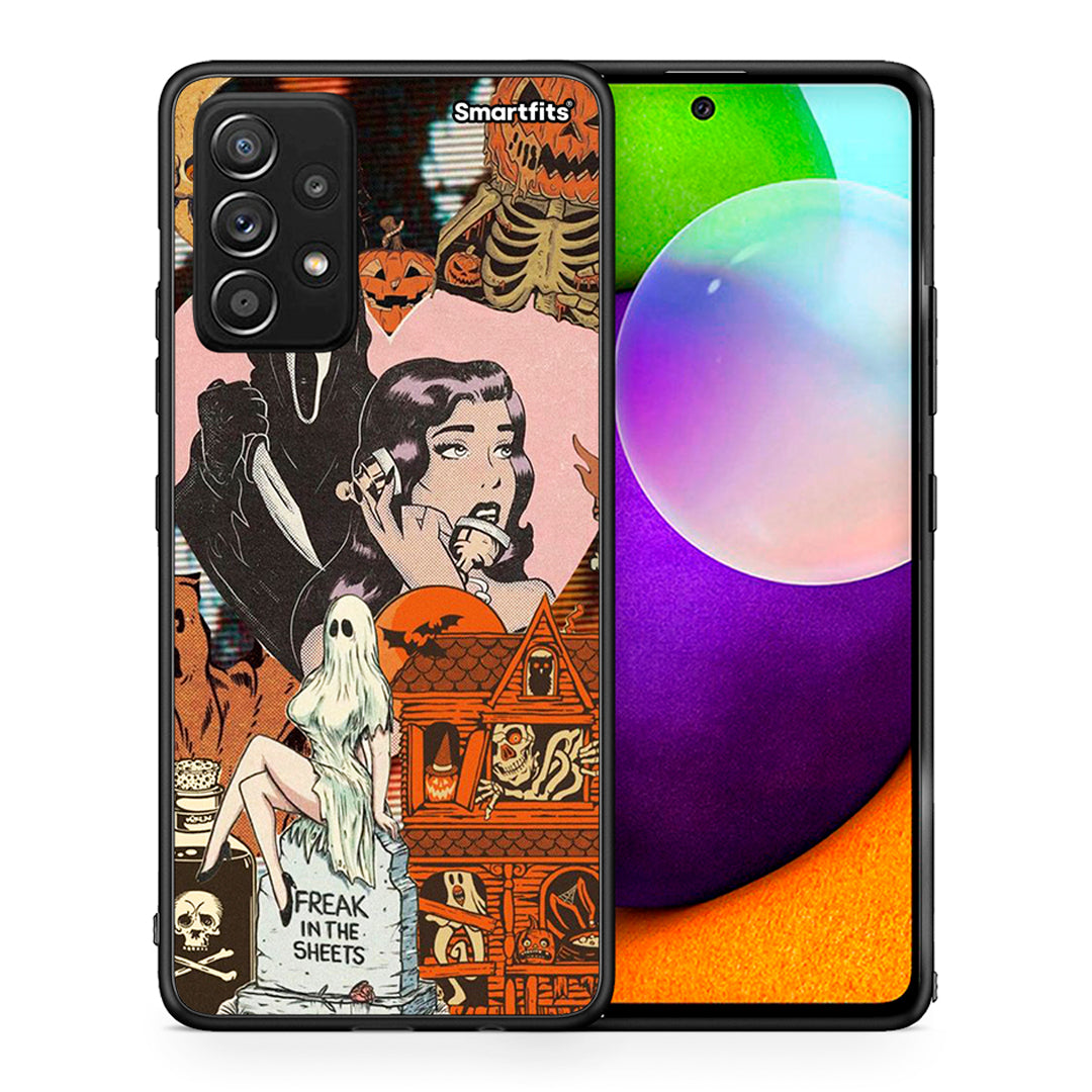 Θήκη Samsung Galaxy A52 Halloween Collage από τη Smartfits με σχέδιο στο πίσω μέρος και μαύρο περίβλημα | Samsung Galaxy A52 Halloween Collage case with colorful back and black bezels