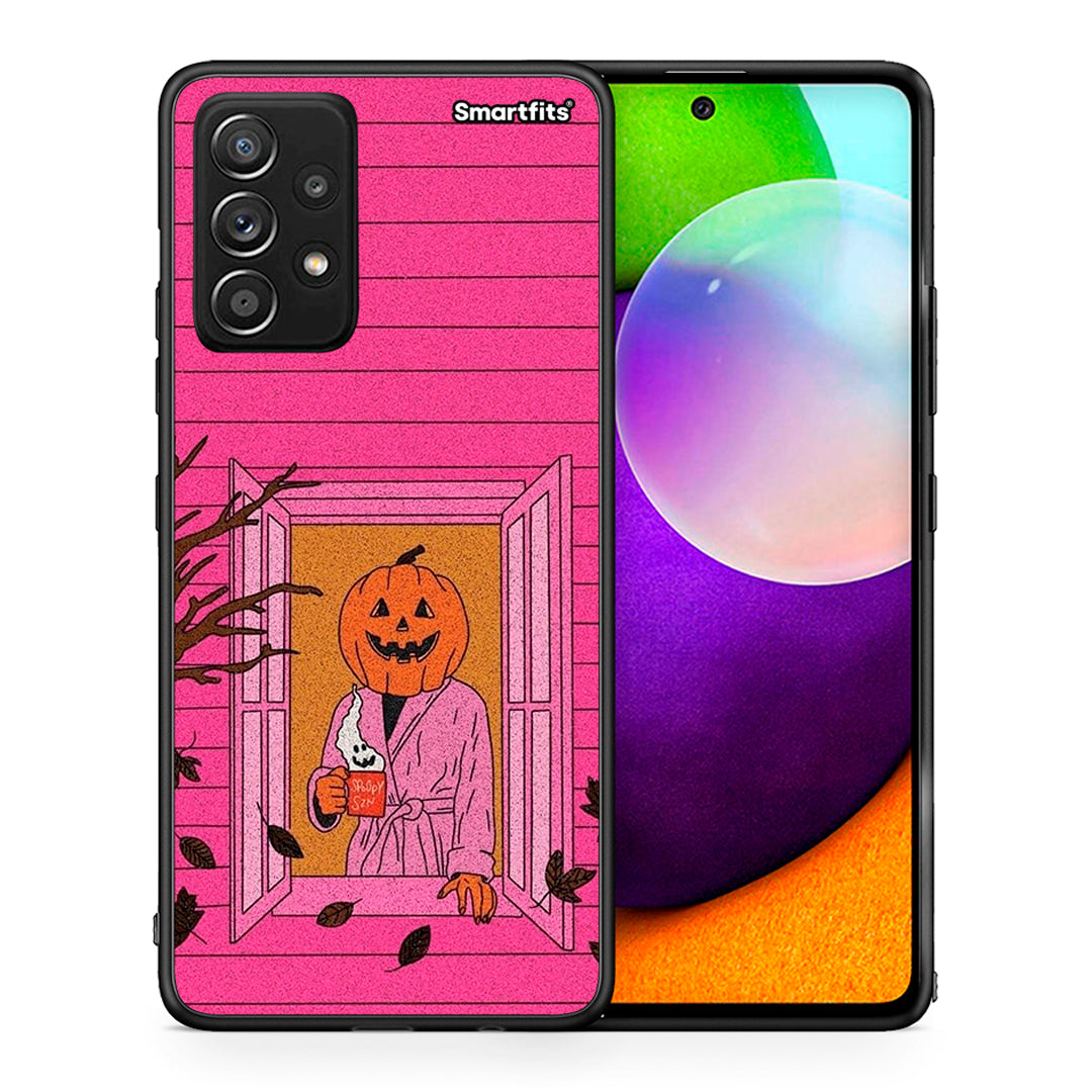 Θήκη Samsung Galaxy A52 Halloween Pumpkin Lady από τη Smartfits με σχέδιο στο πίσω μέρος και μαύρο περίβλημα | Samsung Galaxy A52 Halloween Pumpkin Lady case with colorful back and black bezels