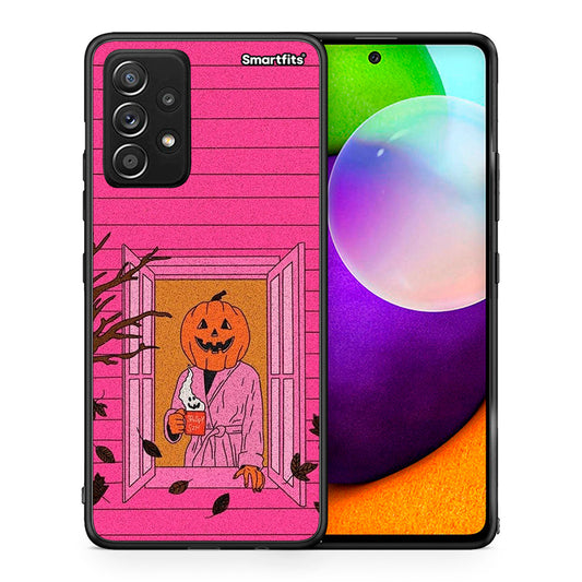 Θήκη Samsung Galaxy A52 Halloween Pumpkin Lady από τη Smartfits με σχέδιο στο πίσω μέρος και μαύρο περίβλημα | Samsung Galaxy A52 Halloween Pumpkin Lady case with colorful back and black bezels