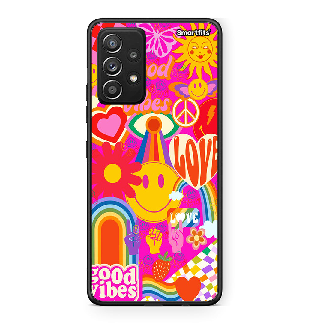 Samsung Galaxy A52 Hippie Love θήκη από τη Smartfits με σχέδιο στο πίσω μέρος και μαύρο περίβλημα | Smartphone case with colorful back and black bezels by Smartfits