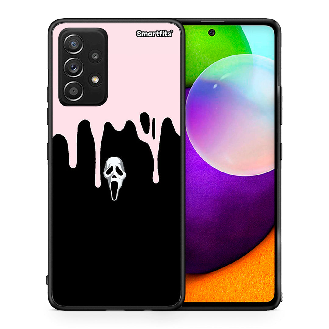 Θήκη Samsung Galaxy A52 Melting Halloween Mask από τη Smartfits με σχέδιο στο πίσω μέρος και μαύρο περίβλημα | Samsung Galaxy A52 Melting Halloween Mask case with colorful back and black bezels