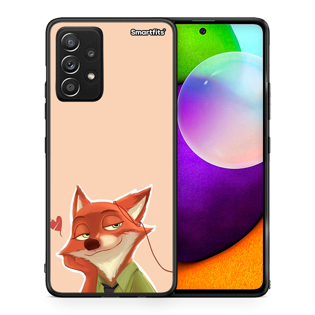 Θήκη Samsung Galaxy A52 Nick Wilde And Judy Hopps Love 1 από τη Smartfits με σχέδιο στο πίσω μέρος και μαύρο περίβλημα | Samsung Galaxy A52 Nick Wilde And Judy Hopps Love 1 case with colorful back and black bezels