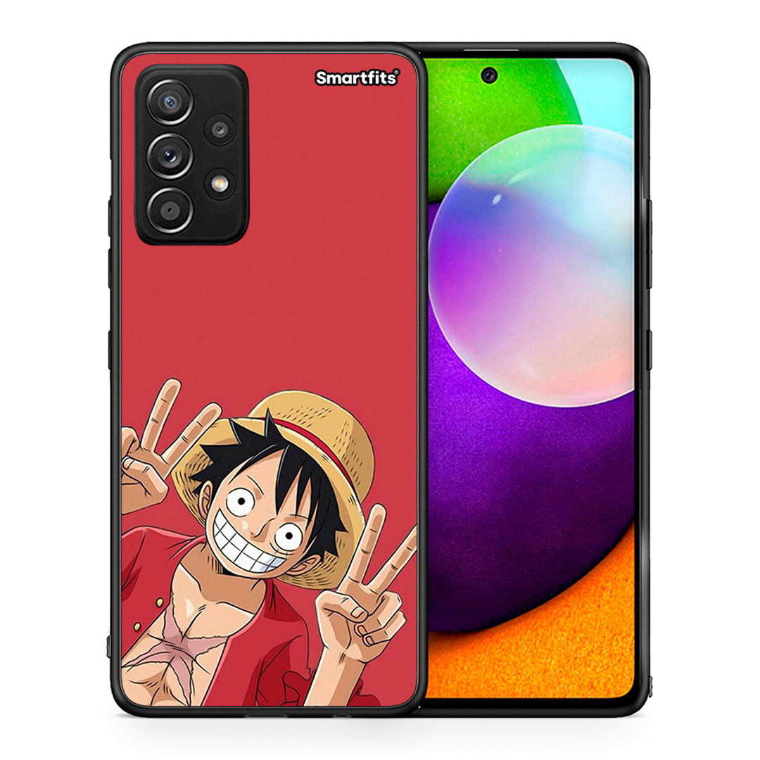 Θήκη Samsung Galaxy A52 Pirate Luffy από τη Smartfits με σχέδιο στο πίσω μέρος και μαύρο περίβλημα | Samsung Galaxy A52 Pirate Luffy case with colorful back and black bezels