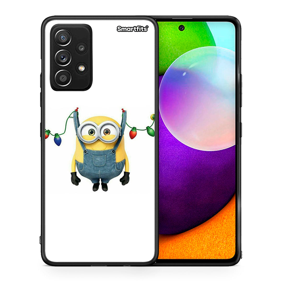 Θήκη Samsung Galaxy A52 Xmas Minion Lights από τη Smartfits με σχέδιο στο πίσω μέρος και μαύρο περίβλημα | Samsung Galaxy A52 Xmas Minion Lights case with colorful back and black bezels