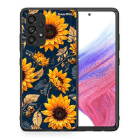 Thumbnail for Θήκη Samsung A53 5G Autumn Sunflowers από τη Smartfits με σχέδιο στο πίσω μέρος και μαύρο περίβλημα | Samsung A53 5G Autumn Sunflowers case with colorful back and black bezels