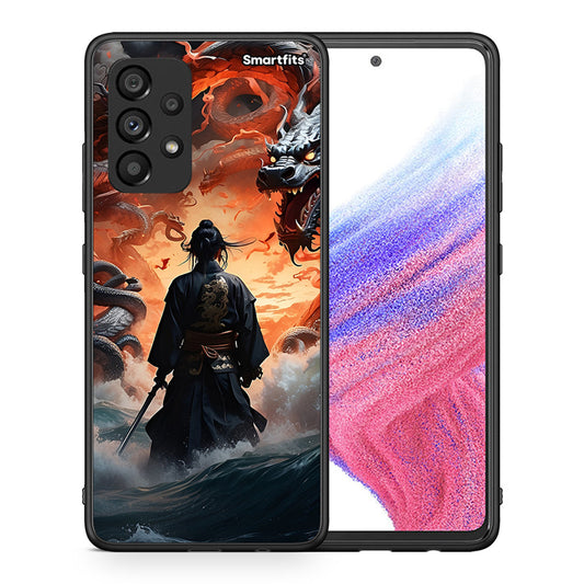 Θήκη Samsung A53 5G Dragons Fight από τη Smartfits με σχέδιο στο πίσω μέρος και μαύρο περίβλημα | Samsung A53 5G Dragons Fight case with colorful back and black bezels