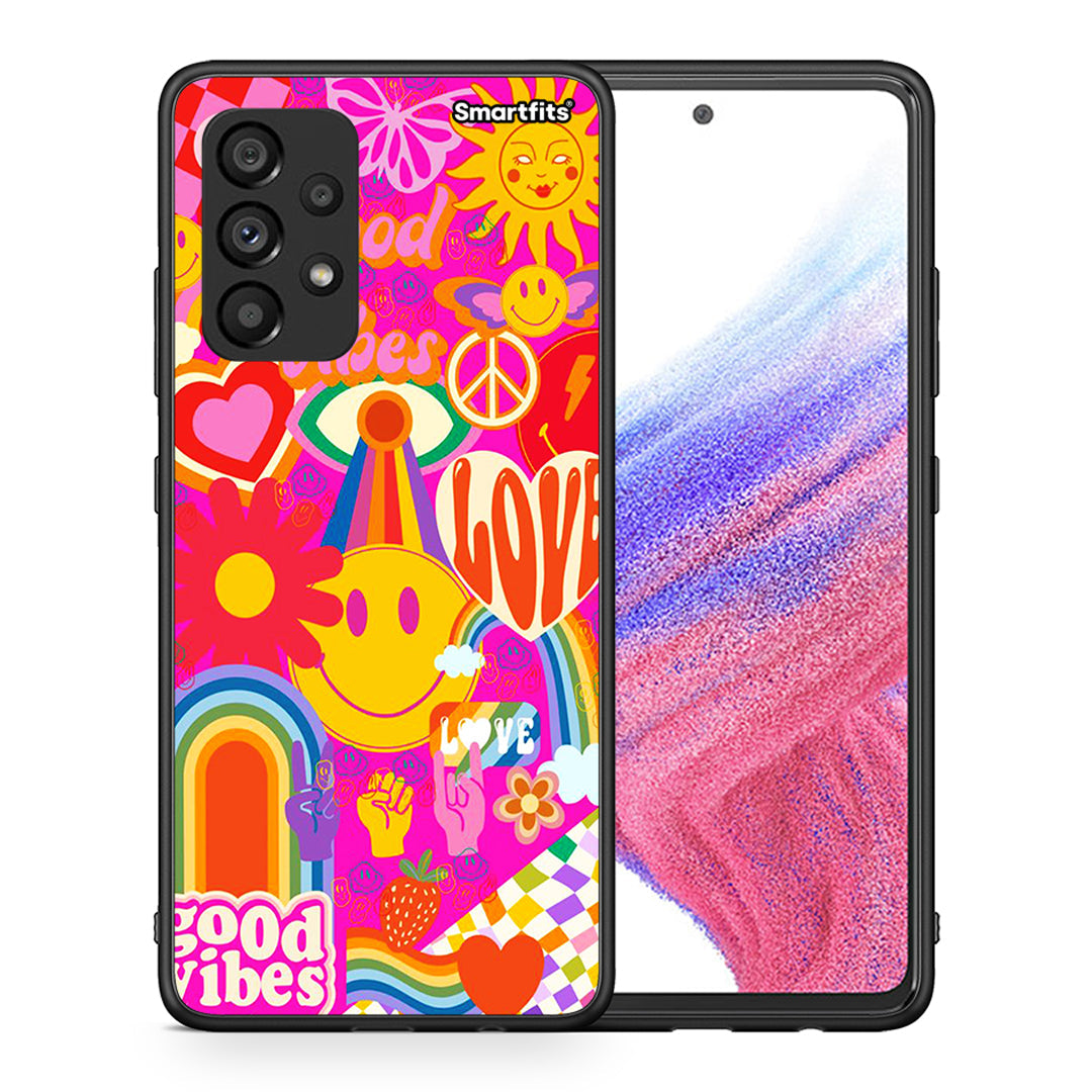 Θήκη Samsung A53 5G Hippie Love από τη Smartfits με σχέδιο στο πίσω μέρος και μαύρο περίβλημα | Samsung A53 5G Hippie Love case with colorful back and black bezels