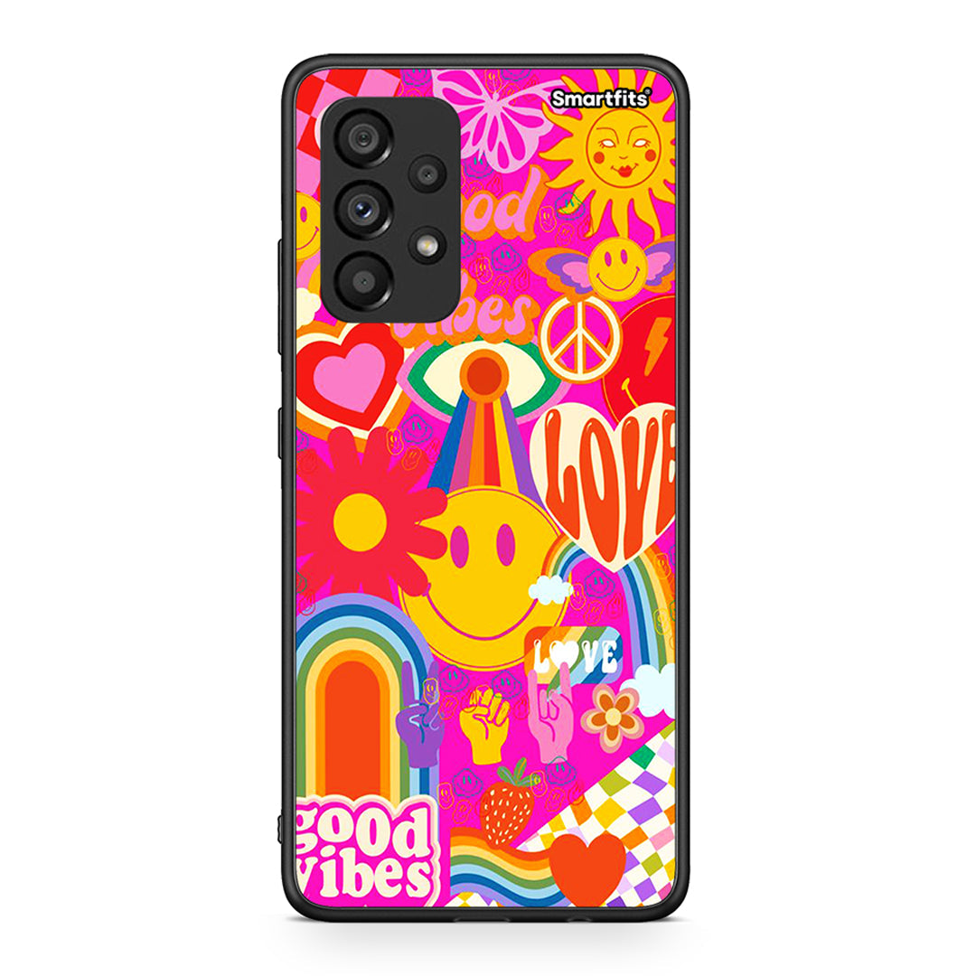 Samsung A53 5G Hippie Love θήκη από τη Smartfits με σχέδιο στο πίσω μέρος και μαύρο περίβλημα | Smartphone case with colorful back and black bezels by Smartfits