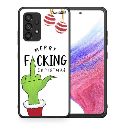 Θήκη Samsung A53 5G Merry F Xmas από τη Smartfits με σχέδιο στο πίσω μέρος και μαύρο περίβλημα | Samsung A53 5G Merry F Xmas case with colorful back and black bezels