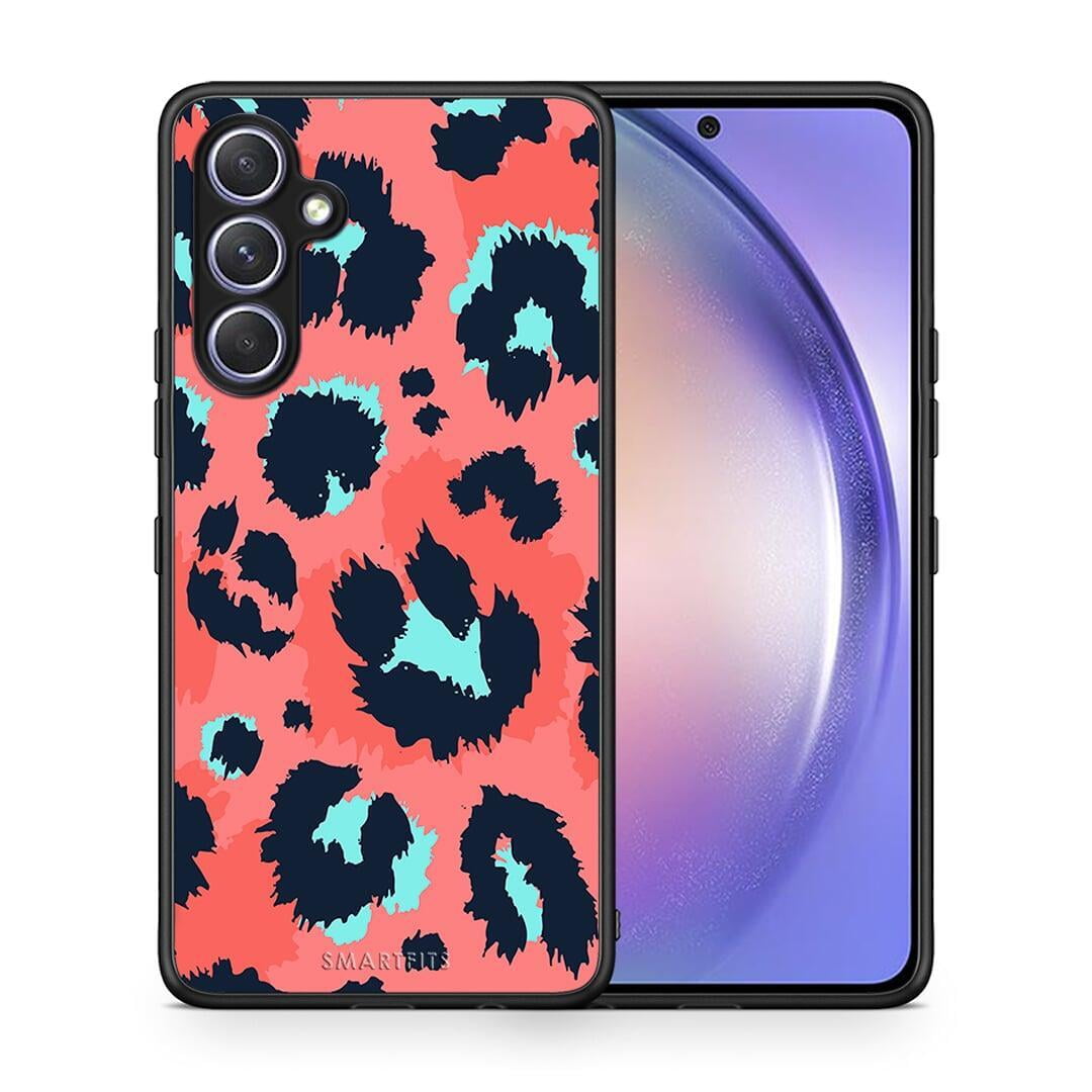Θήκη Samsung Galaxy A54 Animal Pink Leopard από τη Smartfits με σχέδιο στο πίσω μέρος και μαύρο περίβλημα | Samsung Galaxy A54 Animal Pink Leopard Case with Colorful Back and Black Bezels