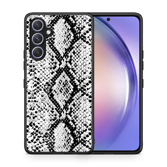 Θήκη Samsung Galaxy A54 Animal White Snake από τη Smartfits με σχέδιο στο πίσω μέρος και μαύρο περίβλημα | Samsung Galaxy A54 Animal White Snake Case with Colorful Back and Black Bezels