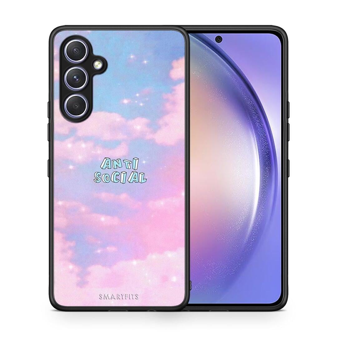 Θήκη Samsung Galaxy A54 Anti Social από τη Smartfits με σχέδιο στο πίσω μέρος και μαύρο περίβλημα | Samsung Galaxy A54 Anti Social Case with Colorful Back and Black Bezels