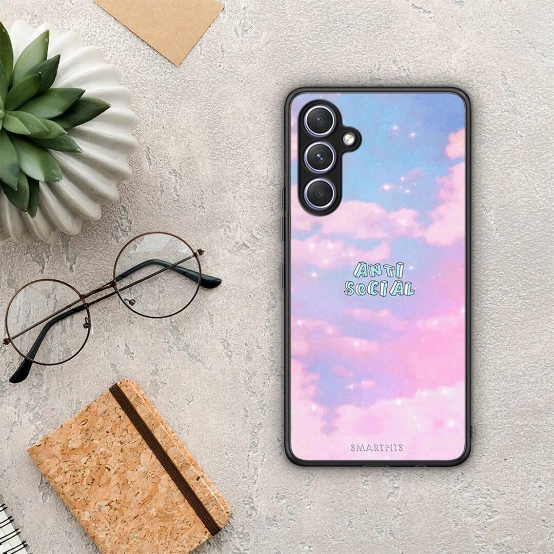 Θήκη Samsung Galaxy A54 Anti Social από τη Smartfits με σχέδιο στο πίσω μέρος και μαύρο περίβλημα | Samsung Galaxy A54 Anti Social Case with Colorful Back and Black Bezels