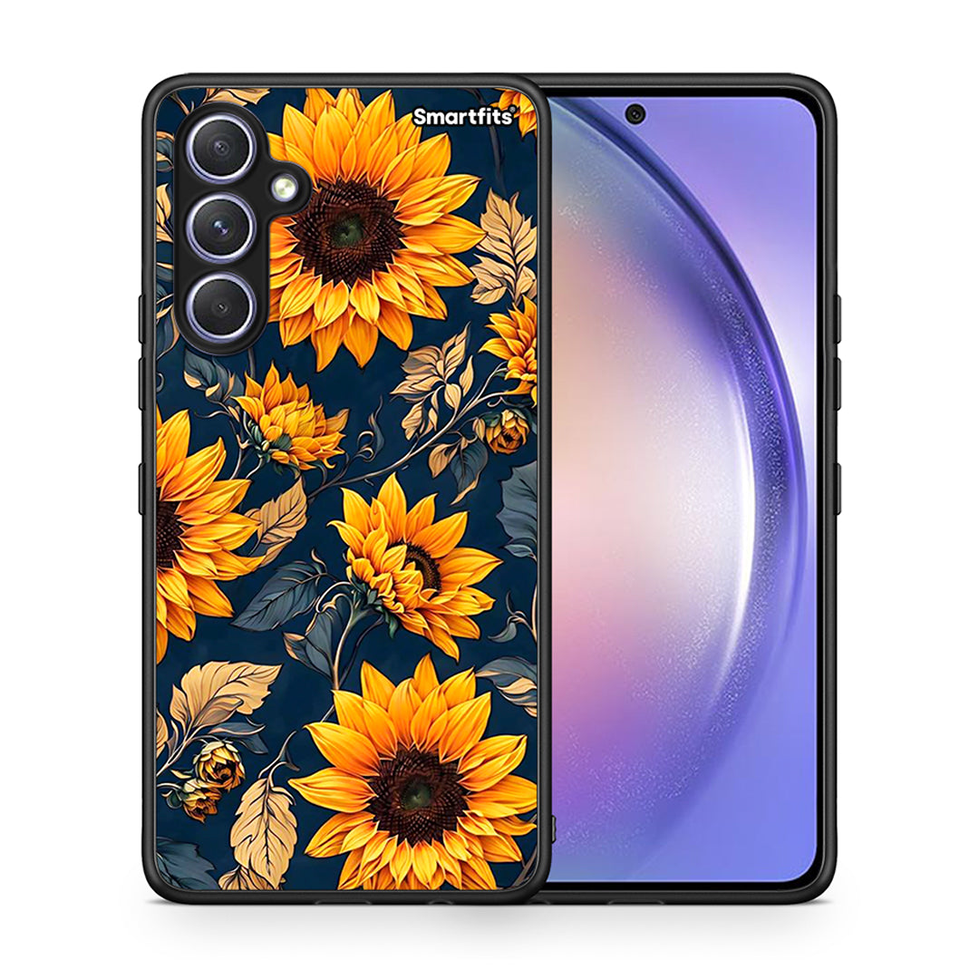 Θήκη Samsung Galaxy A54 Autumn Sunflowers από τη Smartfits με σχέδιο στο πίσω μέρος και μαύρο περίβλημα | Samsung Galaxy A54 Autumn Sunflowers Case with Colorful Back and Black Bezels