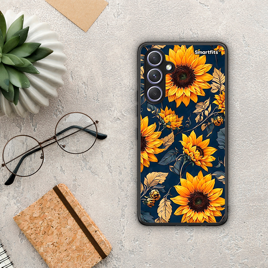 Θήκη Samsung Galaxy A54 Autumn Sunflowers από τη Smartfits με σχέδιο στο πίσω μέρος και μαύρο περίβλημα | Samsung Galaxy A54 Autumn Sunflowers Case with Colorful Back and Black Bezels