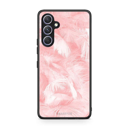 Θήκη Samsung Galaxy A54 Boho Pink Feather από τη Smartfits με σχέδιο στο πίσω μέρος και μαύρο περίβλημα | Samsung Galaxy A54 Boho Pink Feather Case with Colorful Back and Black Bezels