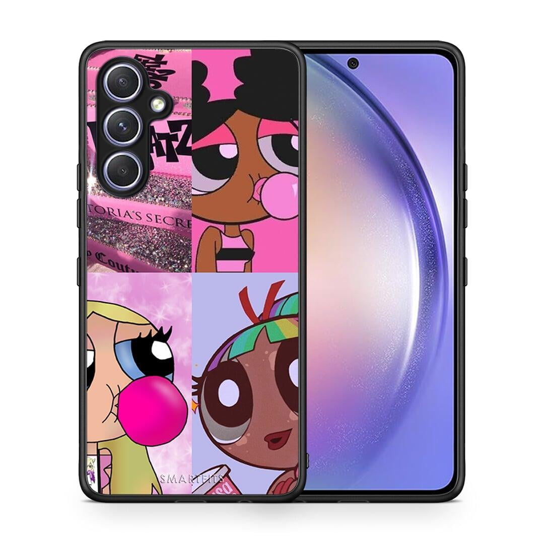 Θήκη Samsung Galaxy A54 Bubble Girls από τη Smartfits με σχέδιο στο πίσω μέρος και μαύρο περίβλημα | Samsung Galaxy A54 Bubble Girls Case with Colorful Back and Black Bezels