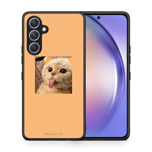 Θήκη Samsung Galaxy A54 Cat Tongue από τη Smartfits με σχέδιο στο πίσω μέρος και μαύρο περίβλημα | Samsung Galaxy A54 Cat Tongue Case with Colorful Back and Black Bezels