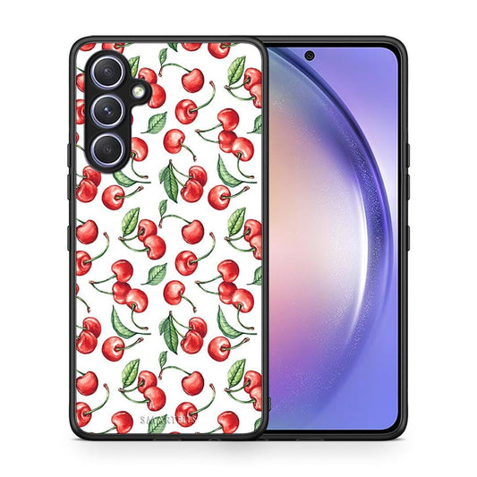 Θήκη Samsung Galaxy A54 Cherry Summer από τη Smartfits με σχέδιο στο πίσω μέρος και μαύρο περίβλημα | Samsung Galaxy A54 Cherry Summer Case with Colorful Back and Black Bezels