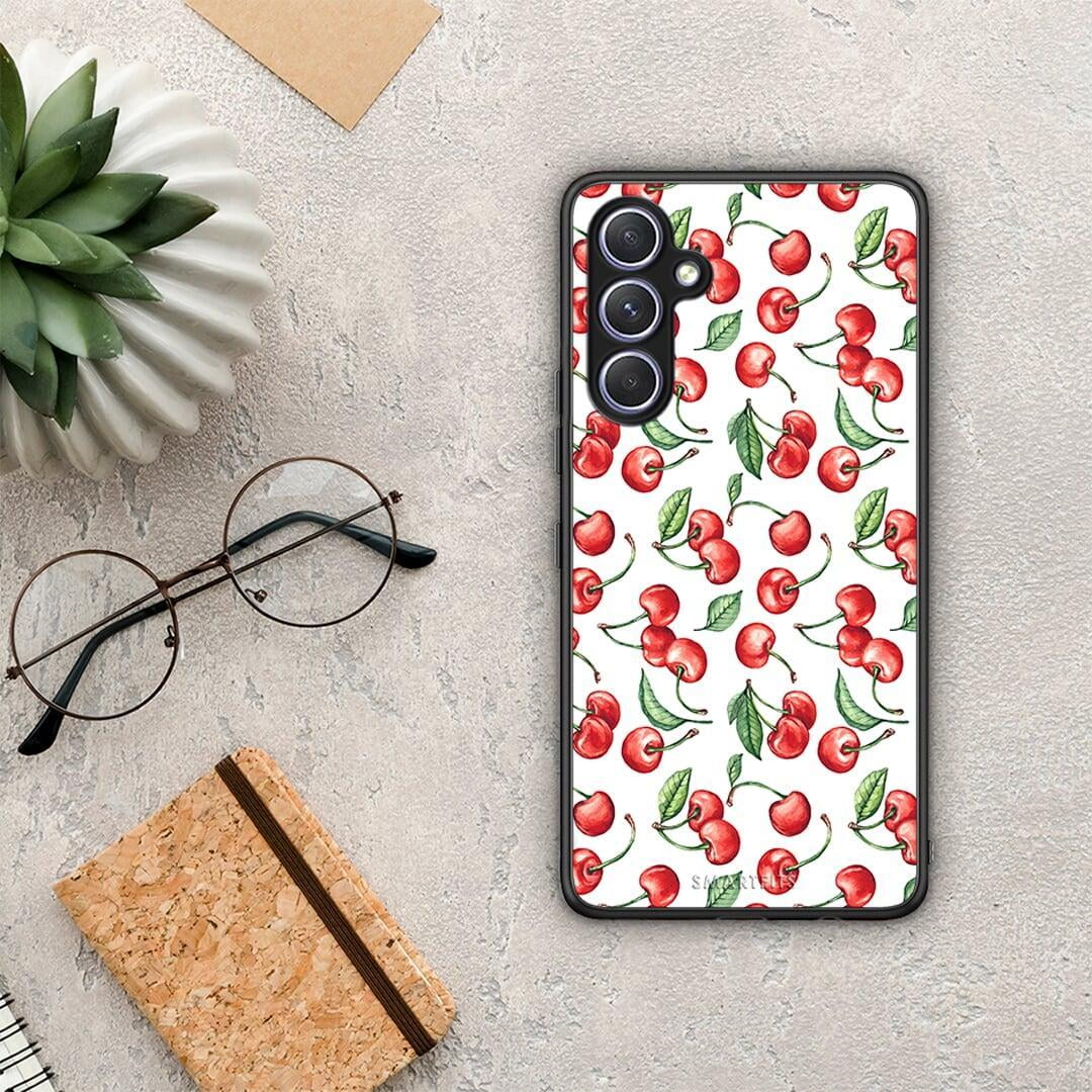 Θήκη Samsung Galaxy A54 Cherry Summer από τη Smartfits με σχέδιο στο πίσω μέρος και μαύρο περίβλημα | Samsung Galaxy A54 Cherry Summer Case with Colorful Back and Black Bezels
