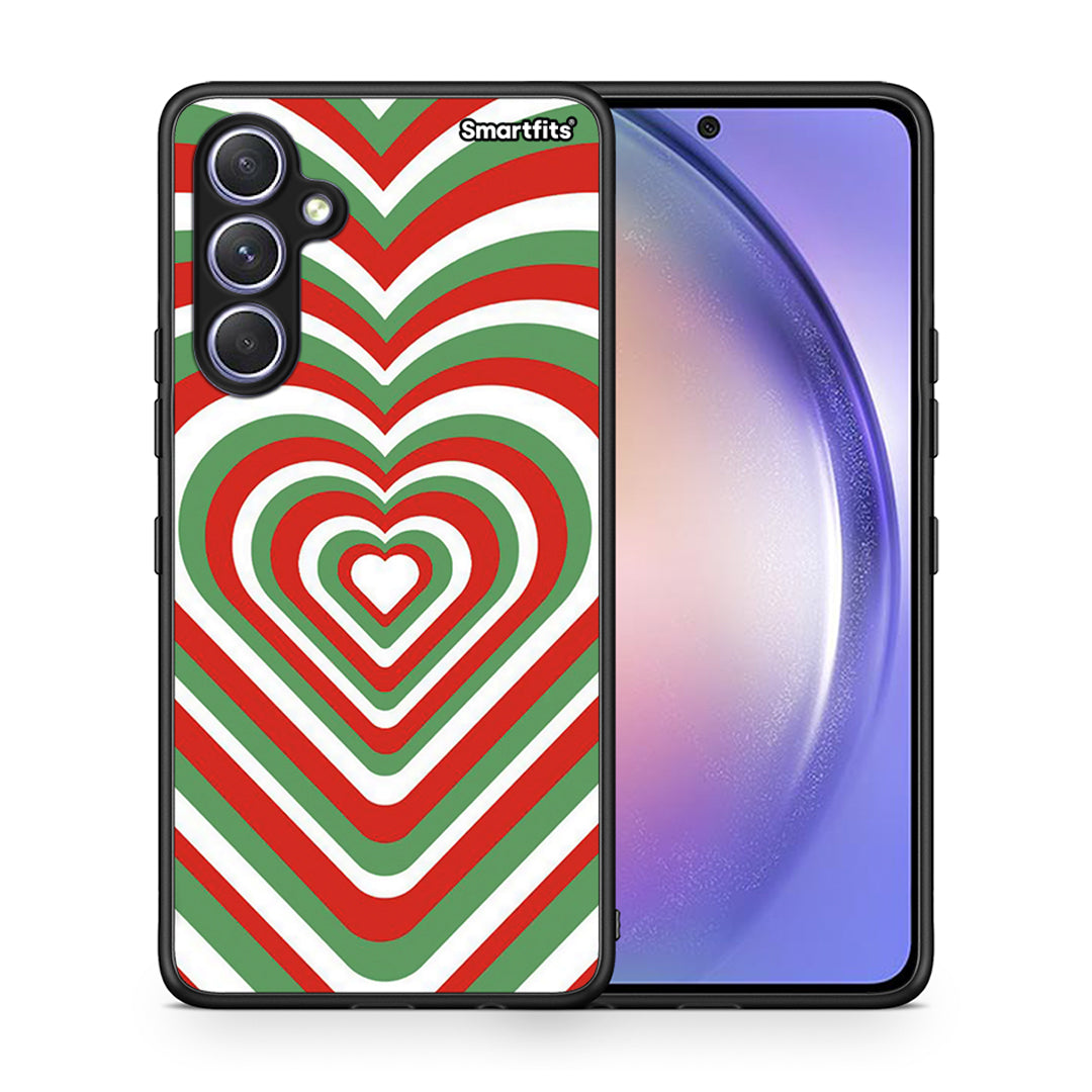 Θήκη Samsung Galaxy A54 Christmas Hearts από τη Smartfits με σχέδιο στο πίσω μέρος και μαύρο περίβλημα | Samsung Galaxy A54 Christmas Hearts Case with Colorful Back and Black Bezels