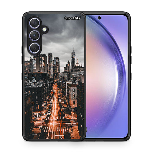 Θήκη Samsung Galaxy A54 City Lights από τη Smartfits με σχέδιο στο πίσω μέρος και μαύρο περίβλημα | Samsung Galaxy A54 City Lights Case with Colorful Back and Black Bezels