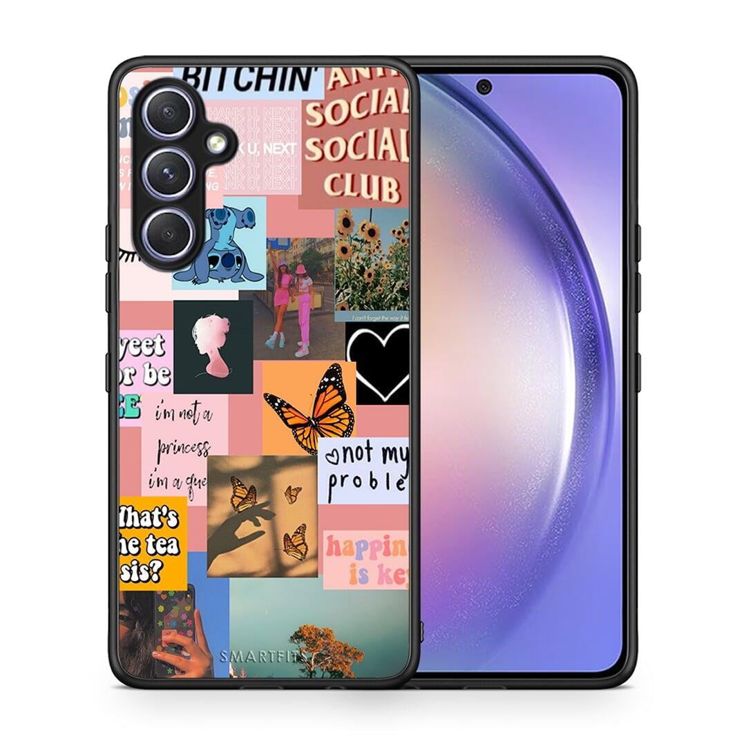 Θήκη Samsung Galaxy A54 Collage Bitchin από τη Smartfits με σχέδιο στο πίσω μέρος και μαύρο περίβλημα | Samsung Galaxy A54 Collage Bitchin Case with Colorful Back and Black Bezels