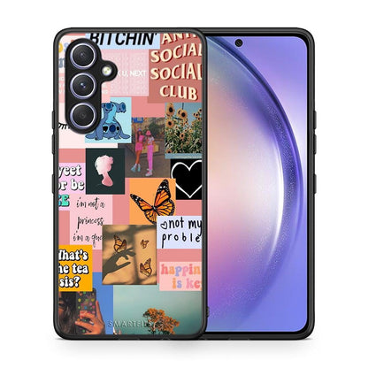 Θήκη Samsung Galaxy A54 Collage Bitchin από τη Smartfits με σχέδιο στο πίσω μέρος και μαύρο περίβλημα | Samsung Galaxy A54 Collage Bitchin Case with Colorful Back and Black Bezels