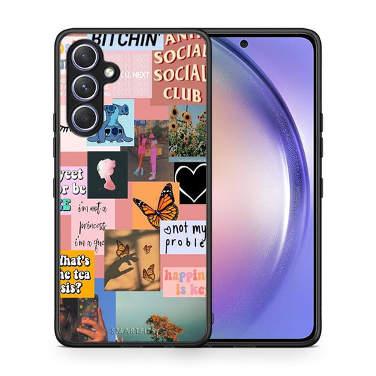 Θήκη Samsung Galaxy A54 Collage Bitchin από τη Smartfits με σχέδιο στο πίσω μέρος και μαύρο περίβλημα | Samsung Galaxy A54 Collage Bitchin Case with Colorful Back and Black Bezels