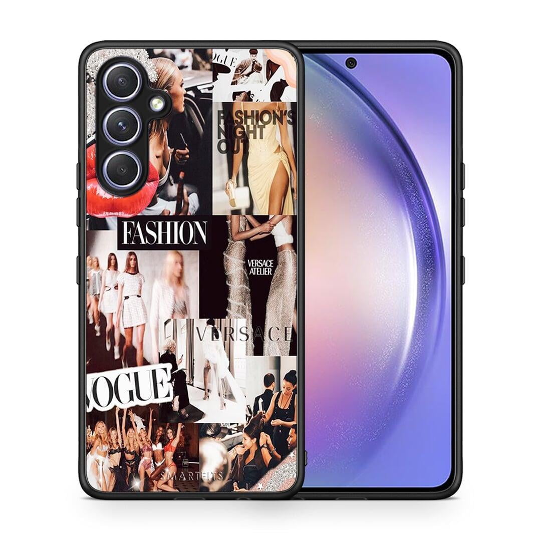 Θήκη Samsung Galaxy A54 Collage Fashion από τη Smartfits με σχέδιο στο πίσω μέρος και μαύρο περίβλημα | Samsung Galaxy A54 Collage Fashion Case with Colorful Back and Black Bezels