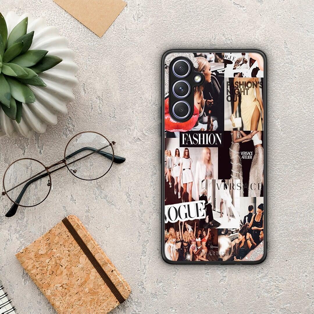 Θήκη Samsung Galaxy A54 Collage Fashion από τη Smartfits με σχέδιο στο πίσω μέρος και μαύρο περίβλημα | Samsung Galaxy A54 Collage Fashion Case with Colorful Back and Black Bezels