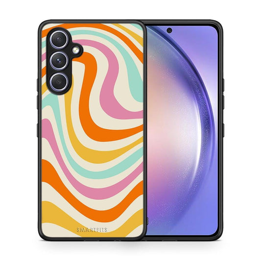 Θήκη Samsung Galaxy A54 Colourful Waves από τη Smartfits με σχέδιο στο πίσω μέρος και μαύρο περίβλημα | Samsung Galaxy A54 Colourful Waves Case with Colorful Back and Black Bezels