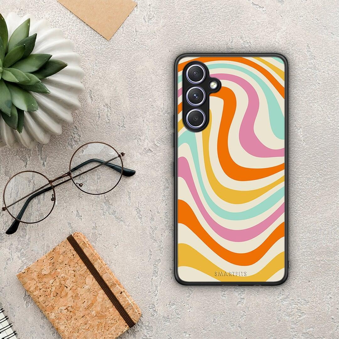 Θήκη Samsung Galaxy A54 Colourful Waves από τη Smartfits με σχέδιο στο πίσω μέρος και μαύρο περίβλημα | Samsung Galaxy A54 Colourful Waves Case with Colorful Back and Black Bezels